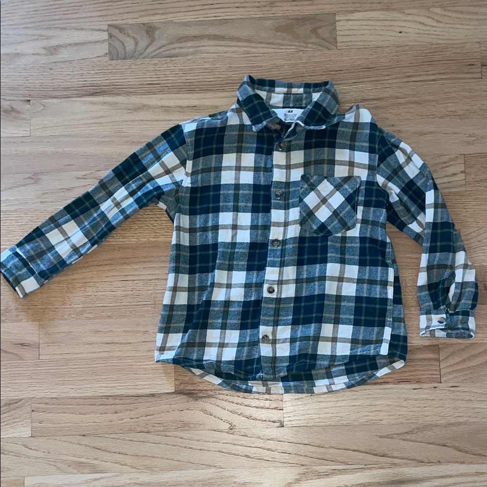Kids Plaid Button-Up Shirt - Cream & Green